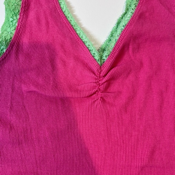 y2k hot pink and green lace trim cinched tank top vintage barbie retro fairy 80s - Picture 3 of 6